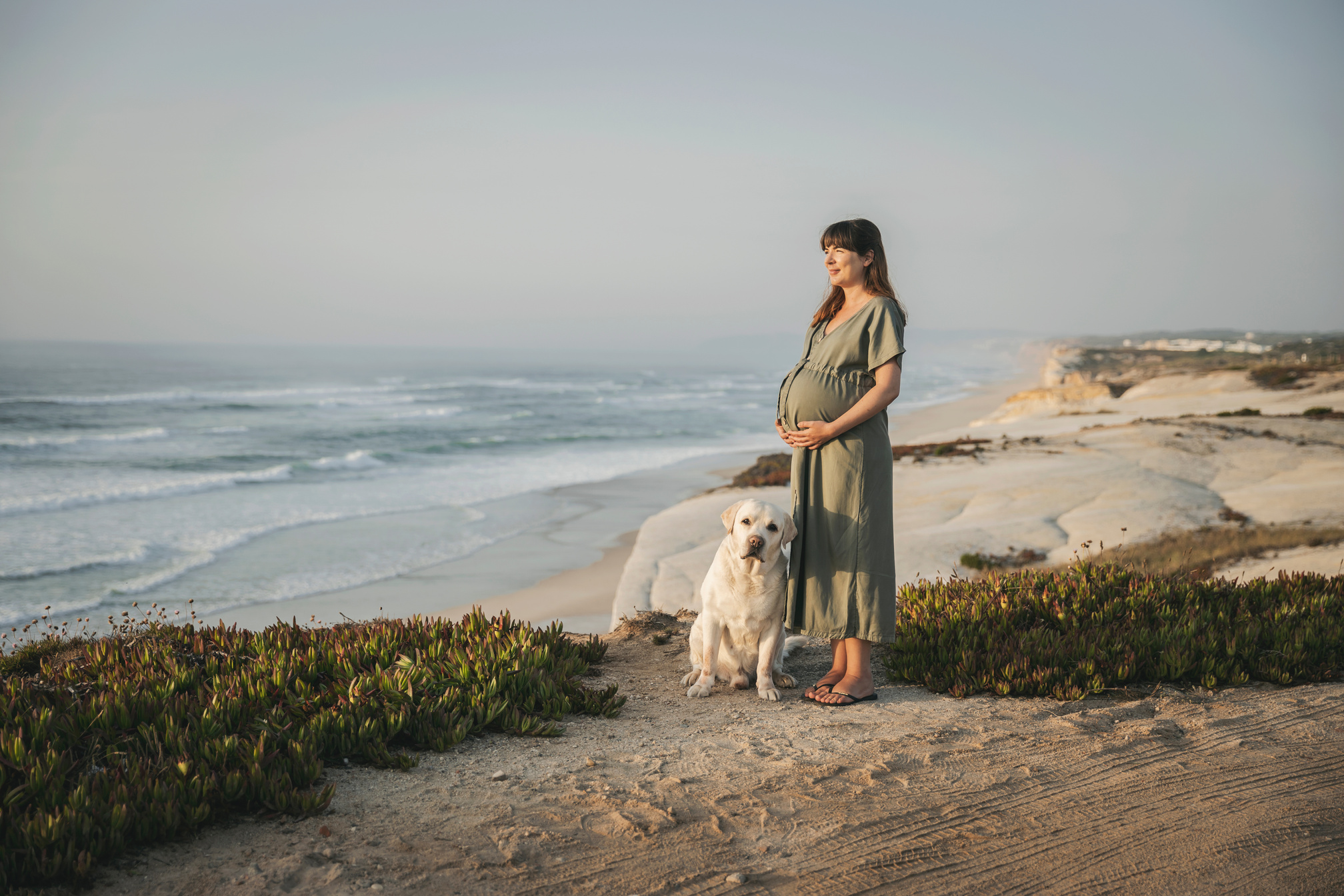 Pregnant woman and her dog