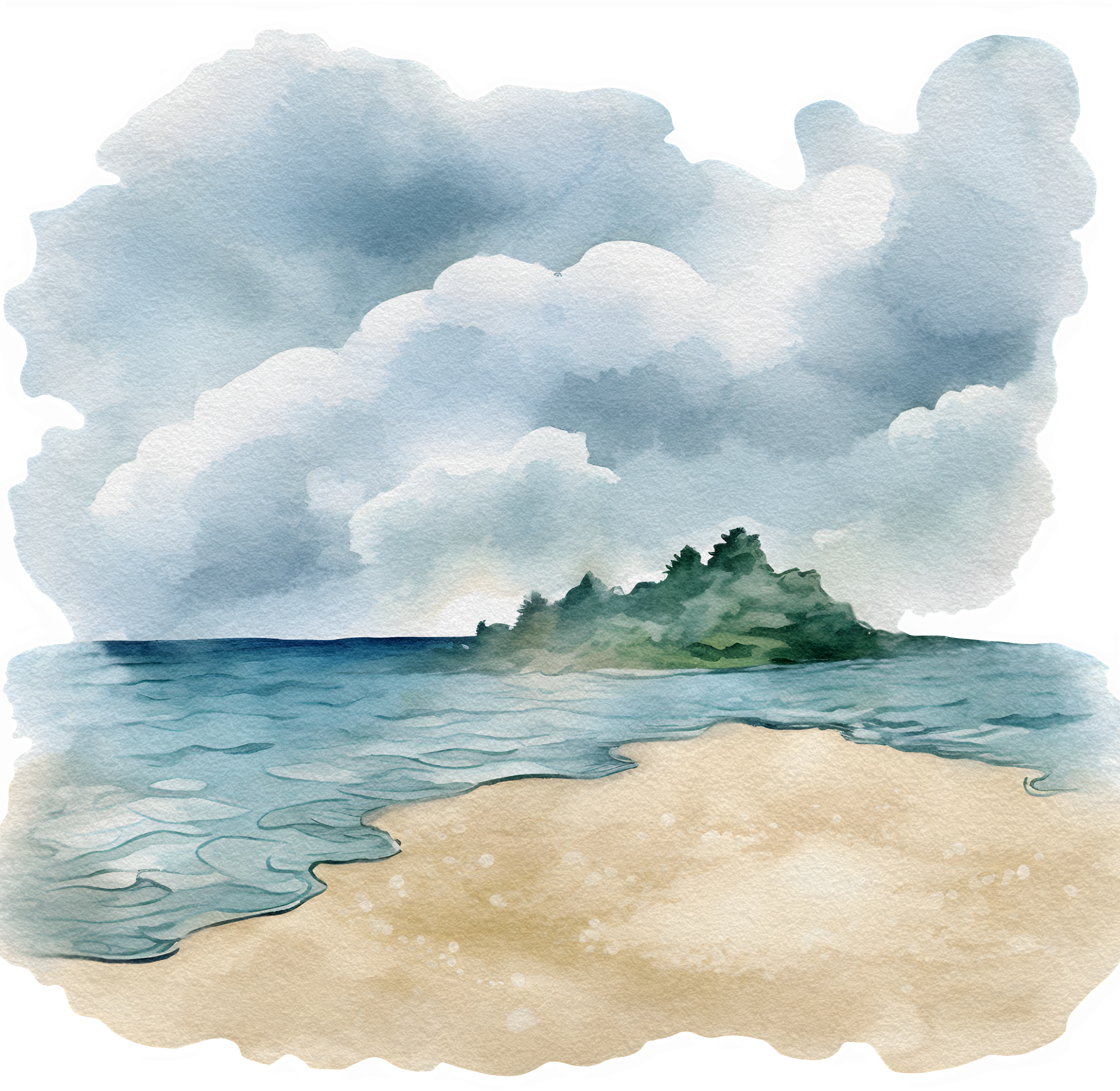 Watercolor beach ladscape illustration. Seascape